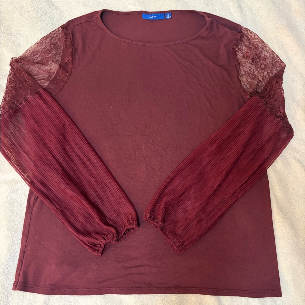 Apt. 9 Burgundy Lace Sleeve Blouse